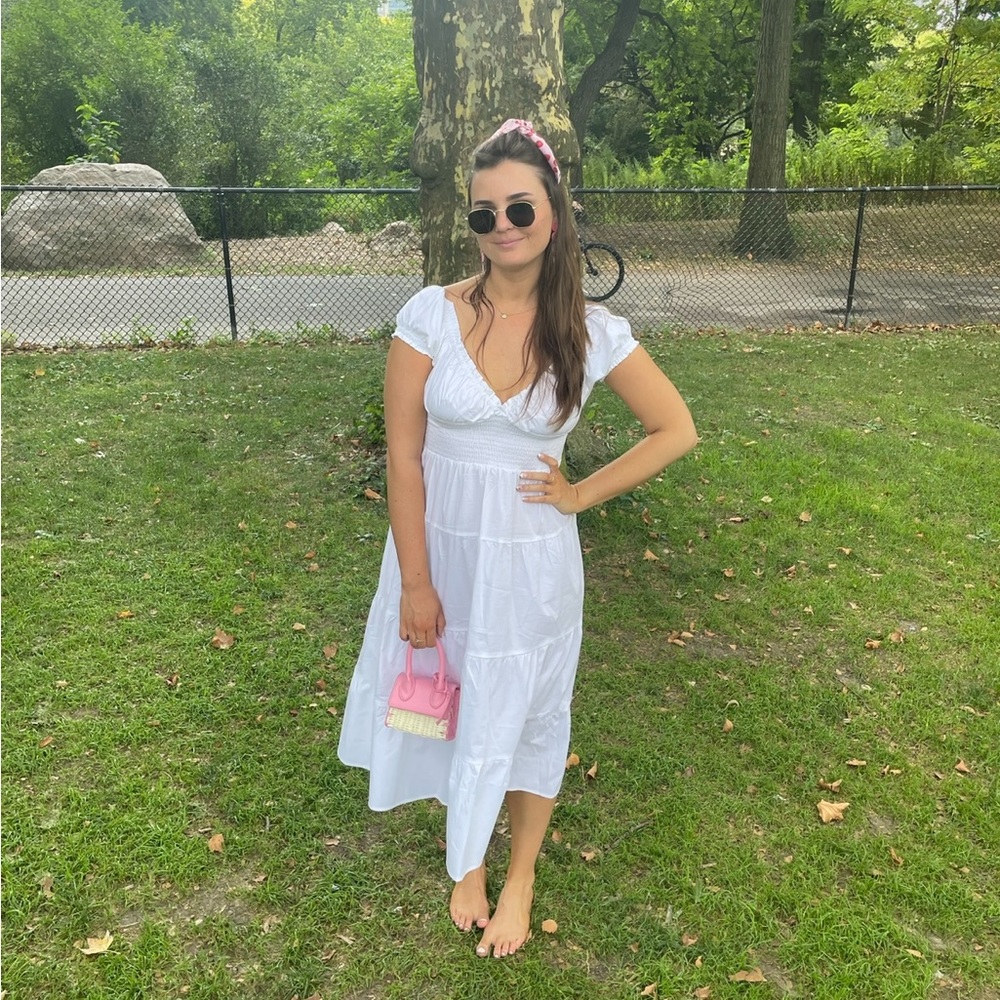 WeWoreWhat white cotton poplin smocked midi dress